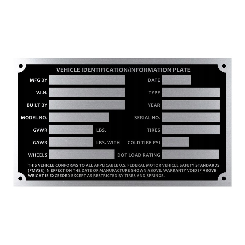 Vehicle identifcation nameplate usa