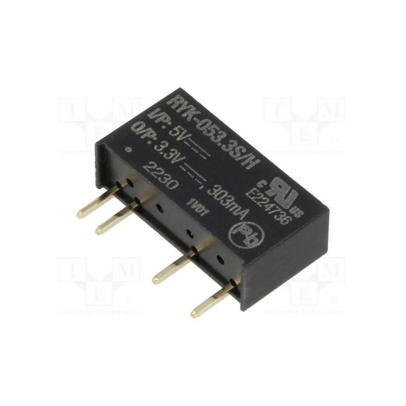 1 pcs x RECOM - RYK-053.3S/H - Converter: DC/DC, 1W, Uin: 5V, Uout: 3.3VDC, Iout: 303mA, SIP7, RYK