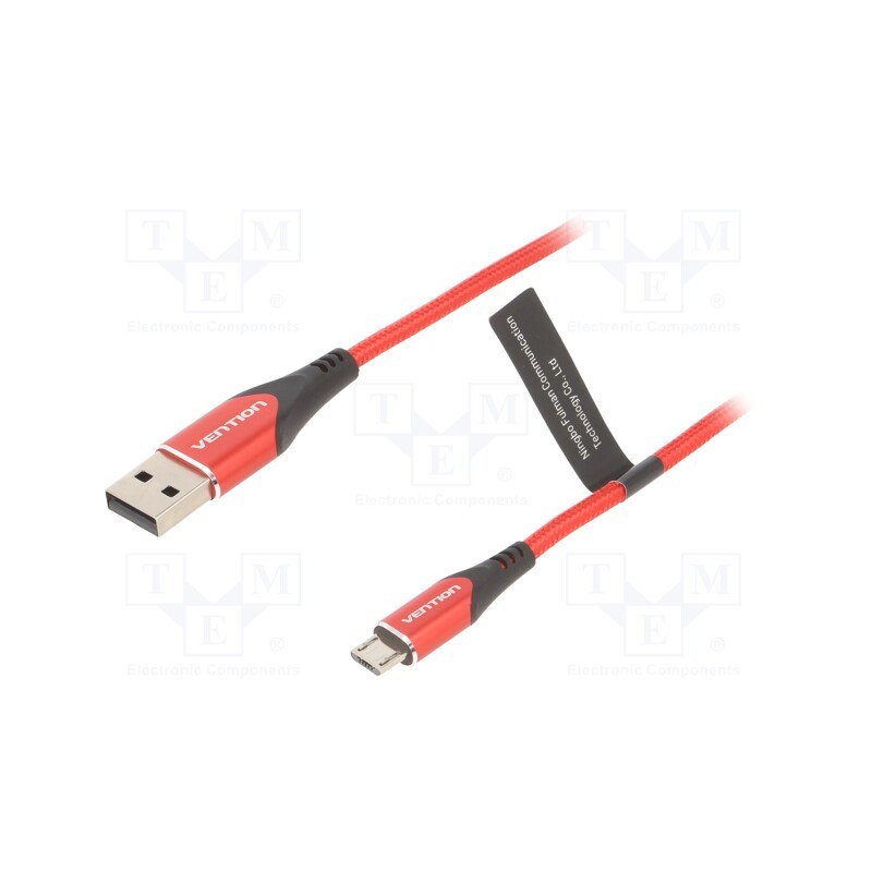 1 pcs x VENTION - COARG - Cable, USB 2.0, USB A plug,USB B micro plug, 1.5m, red, 480Mbps