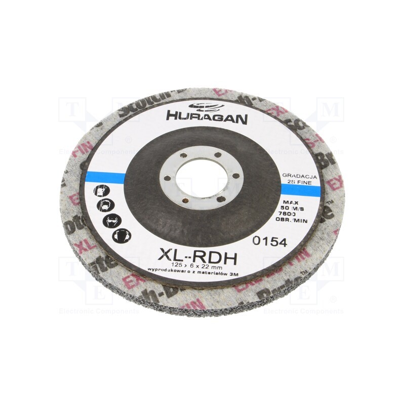 1 pcs x HURAGAN - XL-RDH 2S FIN 125X 6X 22MM - Grinding wheel, fleece, Dim: Ø125x6mm, Mount.hole diam: 22mm
