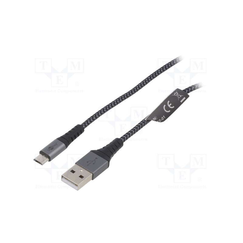 1 pcs x Goobay - 49282 - Cable, USB 2.0, USB A plug,USB B micro plug, 1m, 480Mbps, textile