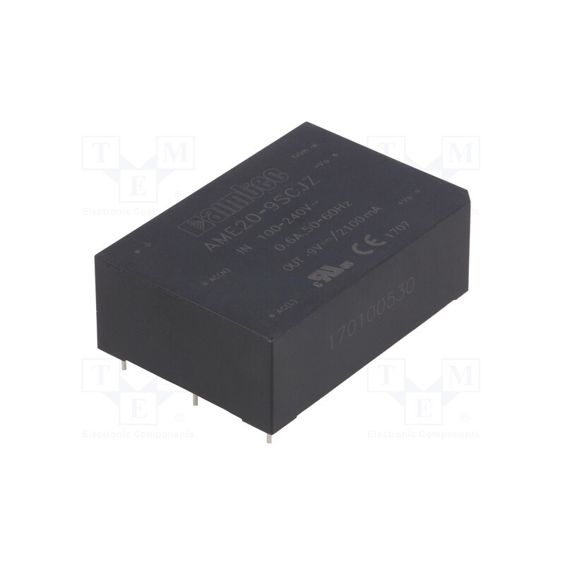 1 pcs x AIMTEC - AME20-9SCJZ - Converter: AC/DC, 20W, 85÷264VAC, Usup: 120÷370VDC, Uout: 9VDC, 77%