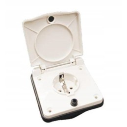 Hermetic external socket, 230v schuko output, white