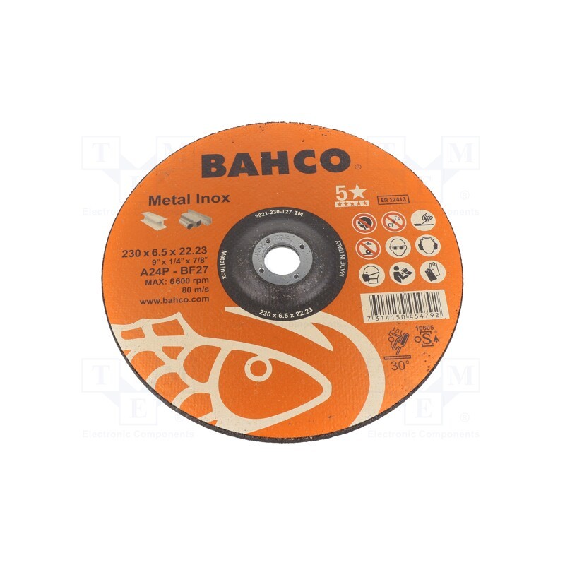 1 pcs x BAHCO - 3921-230-T27-IM - Grinding wheel, Ø: 230mm, Øhole: 22.23mm, Disc thick: 6.5mm