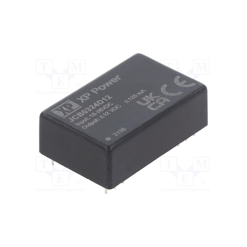 1 pcs x XP POWER - JCB0324D12 - Converter: DC/DC, 3W, Uin: 18÷36V, Uout: 12VDC, Uout2: -12VDC, 400kHz