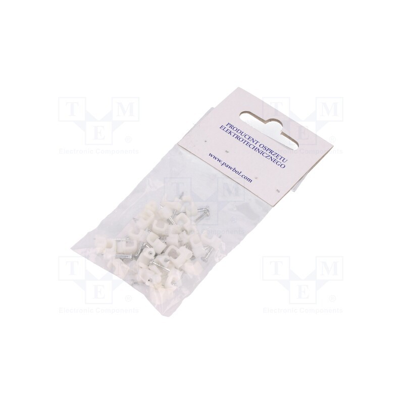 1 pcg x PAWBOL - H.7015A -25 -AS - Holder, white, for flat cable,OMYp 2x0,5, 25pcs, with a nail