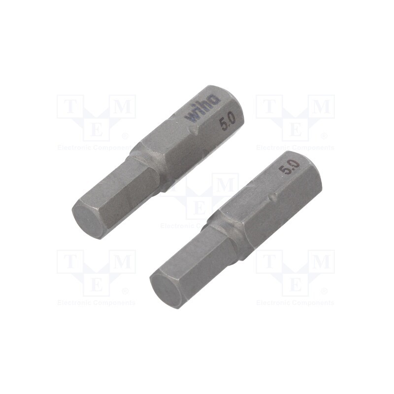 1 set x WIHA - 25679 - Screwdriver bit, hex key, HEX 5mm, Overall len: 25mm, 2pcs.