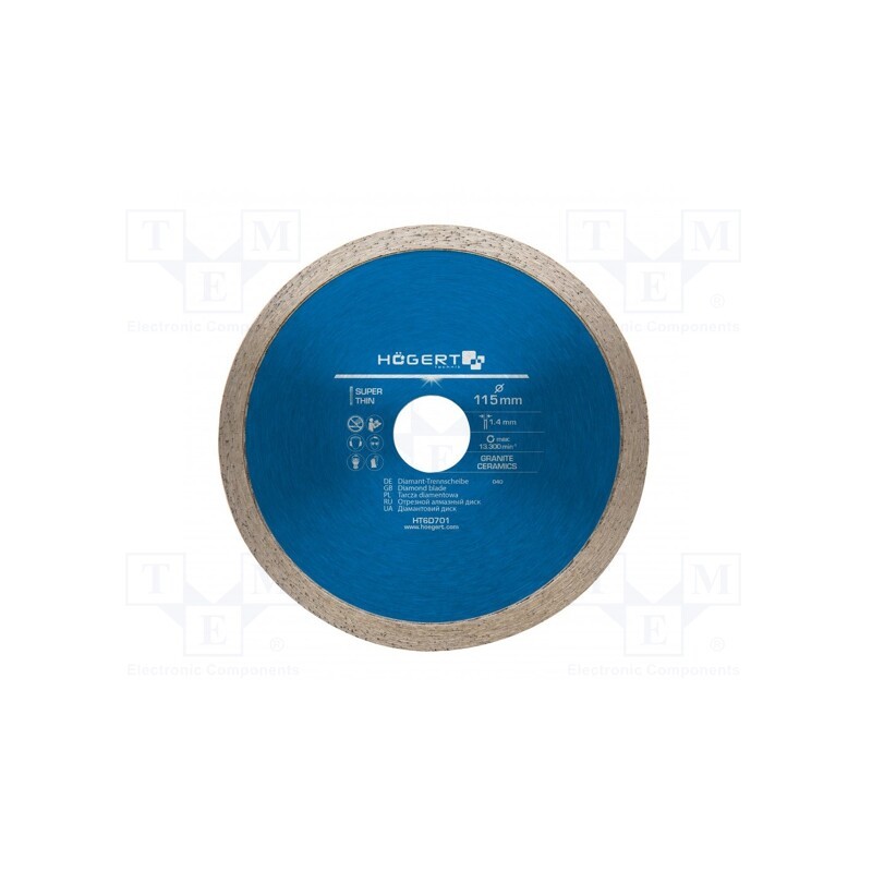 1 pcs x Hu00d6GERT TECHNIK - HT6D701 - Cutting diamond wheel, Ø: 115mm, Øhole: 22.2mm, Disc thick: 1.4mm