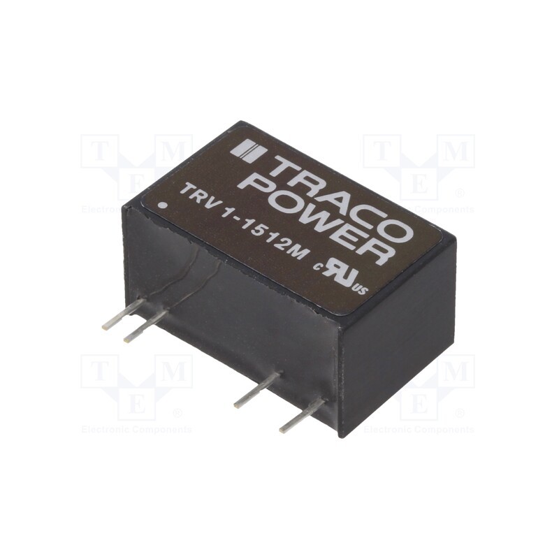 1 pcs x TRACO POWER - TRV 1-1512M - Converter: DC/DC, 1W, Uin: 12÷18V, Uout: 12VDC, Iout: 83mA, SIP9, PCB