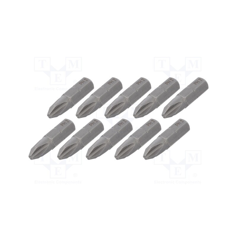 1 set x WIHA - 24733 - Screwdriver bit, Phillips, PH2, Overall len: 25mm, 10pcs, STANDARD