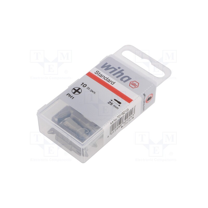 1 set x WIHA - 32055 - Screwdriver bit, Phillips, PH1, Overall len: 25mm, 10pcs, STANDARD