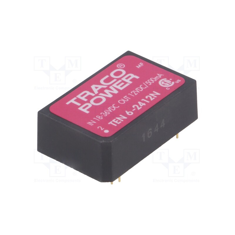 1 pcs x TRACO POWER - TEN 6-2412N - Converter: DC/DC, 6W, Uin: 18÷36V, Uout: 12VDC, Iout: 500mA, DIP24