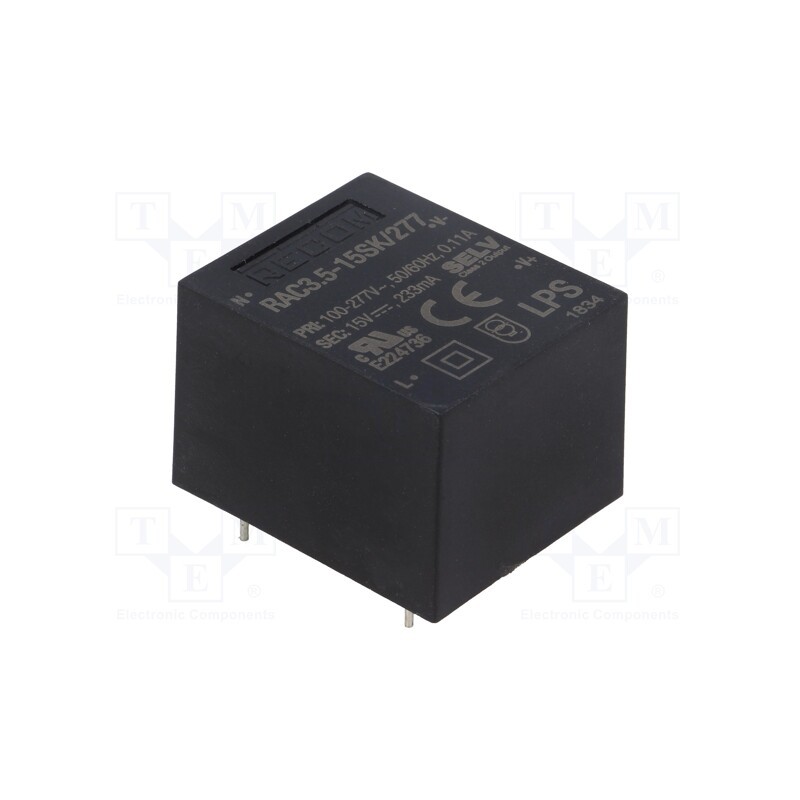1 pcs x RECOM - RAC3.5-15SK/277 - Converter: AC/DC, 3.5W, 85÷305VAC, Usup: 120÷430VDC, Uout: 15VDC