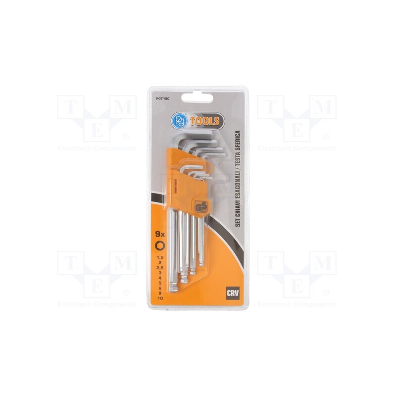 1 set x PG TOOLS - PGT150 - Wrenches set, hex key,spherical, Chrom-vanadium steel, 9pcs.