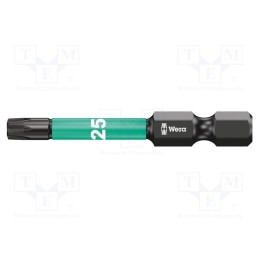 1 pcs x WERA - 5057665001 - Screwdriver bit, Torx®, TX25, Overall len: 50mm, Plating: diamond