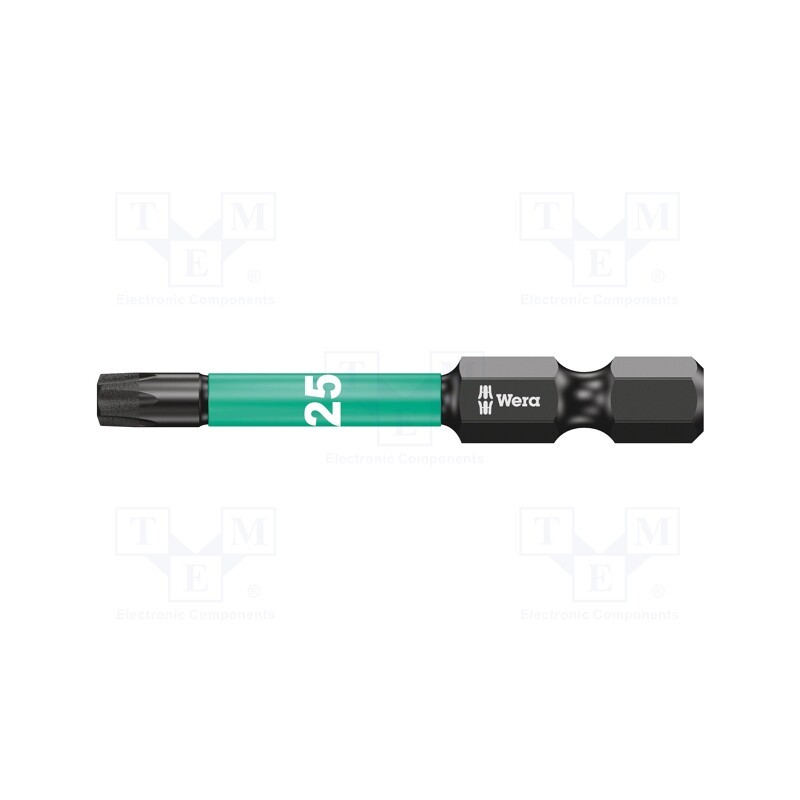 1 pcs x WERA - 5057665001 - Screwdriver bit, Torx®, TX25, Overall len: 50mm, Plating: diamond