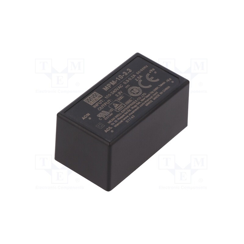 1 pcs x MEAN WELL - MPM-10-3.3 - Converter: AC/DC, 8.3W, 80÷264VAC, 3.3VDC, Iout: 2.5A, OUT: 1, 78%