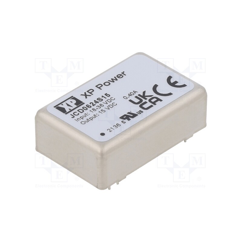 1 pcs x XP POWER - JCD0624S15 - Converter: DC/DC, 6W, Uin: 18÷36V, Uout: 15VDC, Iout: 400mA, 266kHz