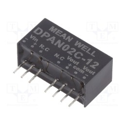 1 pcs x MEAN WELL - DPAN02C-12 - Converter: DC/DC, 2W, Uin: 36÷75V, Uout: 12VDC, Uout2: -12VDC, SIP8
