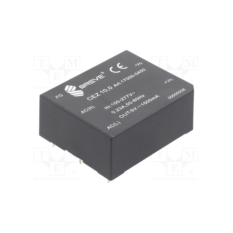 1 pcs x BREVE TUFVASSONS - 17000-0450 - Converter: AC/DC, 10W, 85÷265VAC, Usup: 120÷380VDC, Uout: 5VDC