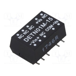 1 pcs x MEAN WELL - DETN01M-15 - Converter: DC/DC, 1W, Uin: 10.8÷13.2V, Uout: 15VDC, Uout2: -15VDC