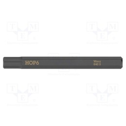 1 pcs x WERA - 5018153001 - Screwdriver bit, Hex Plus key, HEX 6mm, Overall len: 70mm