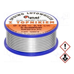1 pcs x CYNEL - LC60-3.00/0.1 - Soldering wire, Sn60Pb40, 3mm, 0.1kg, lead-based, reel, 190°C, 2.5%