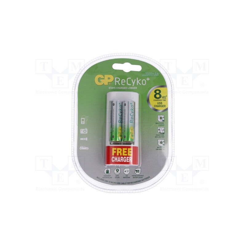 1 pcs x GP - GP U211+ 2 X R6 2100MAH - Charger: for rechargeable batteries, Ni-MH, Size: AA,AAA