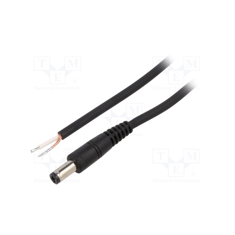 1 pcs x WEST POL - P25-TT-C075-050BK - Cable, 1x0.75mm2, wires,DC 5,5/2,5 plug, straight, black, 0.5m