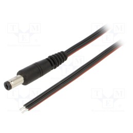 1 pcs x WEST POL - P55-TT-T075-050BK - Cable, 2x0.75mm2, wires,DC 5,5/1,7 plug, straight, black, 0.5m