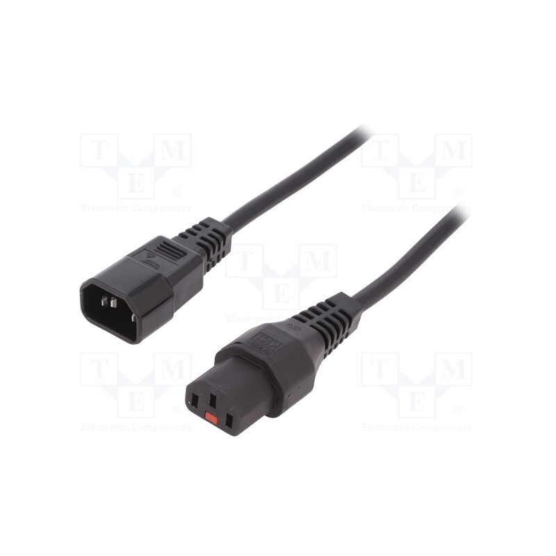 1 pcs x IEC LOCK - IEC-PC1022 - Cable, IEC C13 female,IEC C14 male, PVC, 3m, black, 10A, 250V
