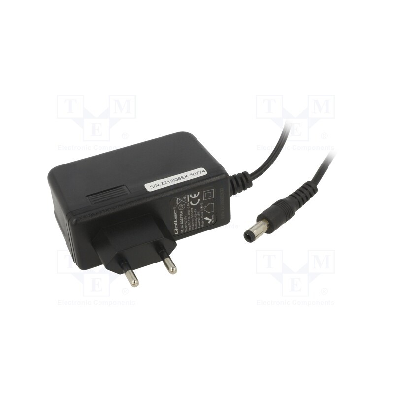 1 pcs x QOLTEC - 50774 - Power supply: switched-mode, plug, 5VDC, 3A, 15W, Plug: straight