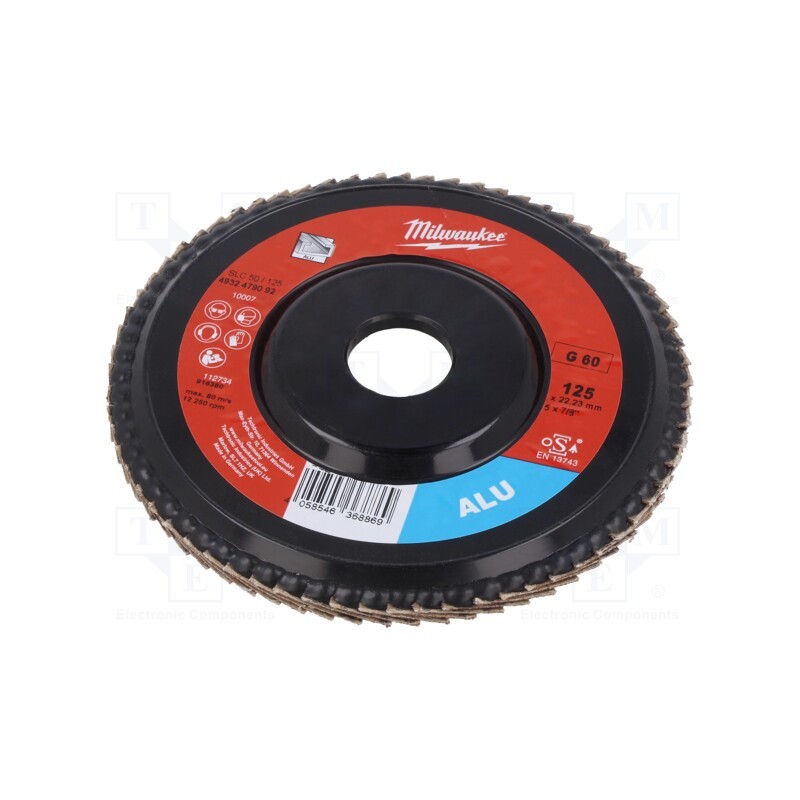 1 pcs x Milwaukee - 4932479092 - Flap grinding wheels, Ø: 125mm, Øhole: 22.2mm, Granularity: 60