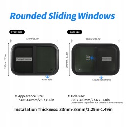 700x300mm rounded sliding windows black frame
