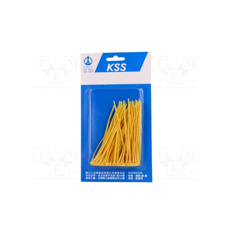 1 pcg x KSS WIRING - PB-100-4YW - Cable tie, L: 100mm, W: 2.5mm, polyamide, 78.5N, yellow, 100pcs.