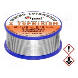 1 pcs x CYNEL - SN60PB40-SW26/2.5% Ø 1.50 100 G - Soldering wire, Sn60Pb40, 1.5mm, 0.1kg, lead-based, reel, 190°C