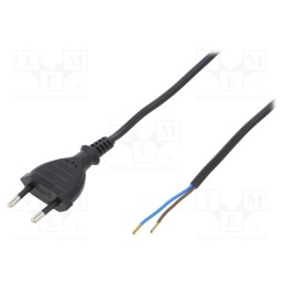 1 pcs x PLASTROL - W-97136 - Cable, 2x0.5mm2, CEE 7/16 (C) plug,wires, PVC, 1.5m, black, 2.5A