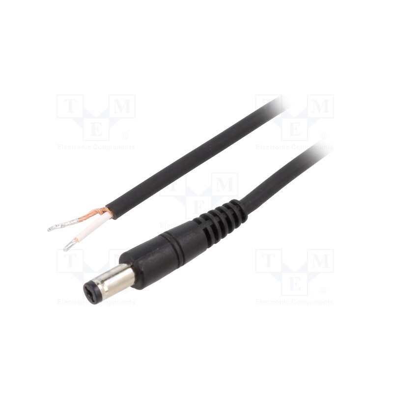 1 pcs x WEST POL - P55-TT-C075-150BK - Cable, 1x0.75mm2, wires,DC 5,5/1,7 plug, straight, black, 1.5m