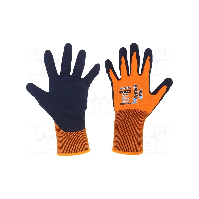 1 set x WONDER GRIP - 52869 - Protective gloves, Size: 10,XL, orange, polyester, Comfort