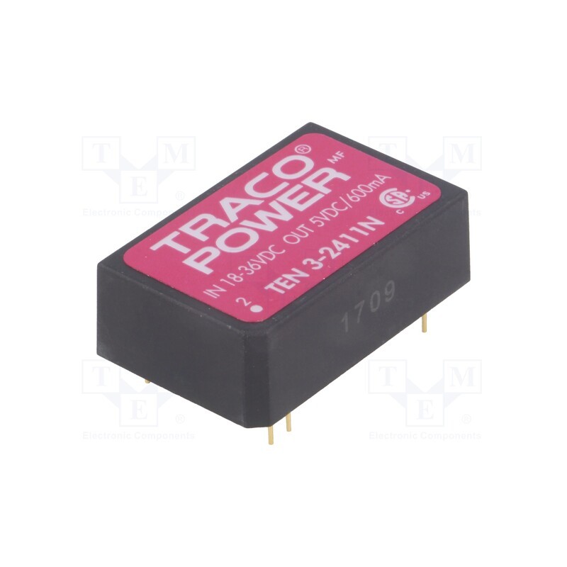 1 pcs x TRACO POWER - TEN 3-2411N - Converter: DC/DC, 3W, Uin: 18÷36V, Uout: 5VDC, Iout: 600mA, DIP24