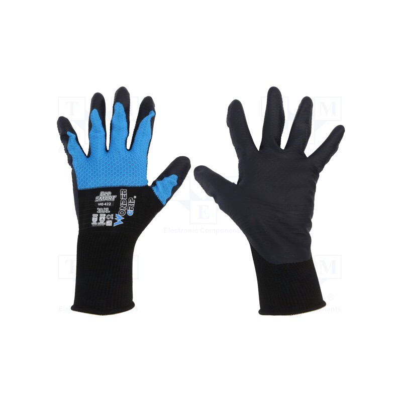 1 set x WONDER GRIP - 52797 - Protective gloves, Size: 10,XL, black/blue, latex,polyester