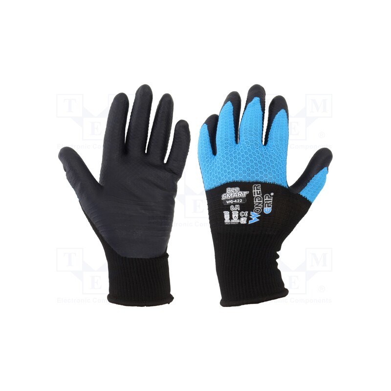 1 set x WONDER GRIP - 52793 - Protective gloves, Size: 8,M, black/blue, latex,polyester