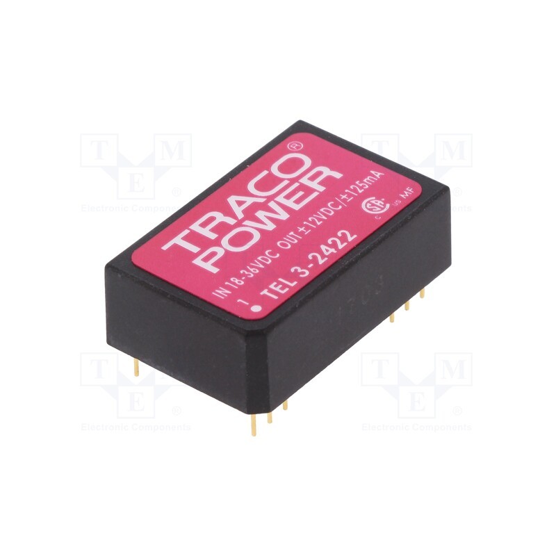 1 pcs x TRACO POWER - TEL 3-2422 - Converter: DC/DC, 3W, Uin: 18÷36V, Uout: 12VDC, Uout2: -12VDC, DIP24