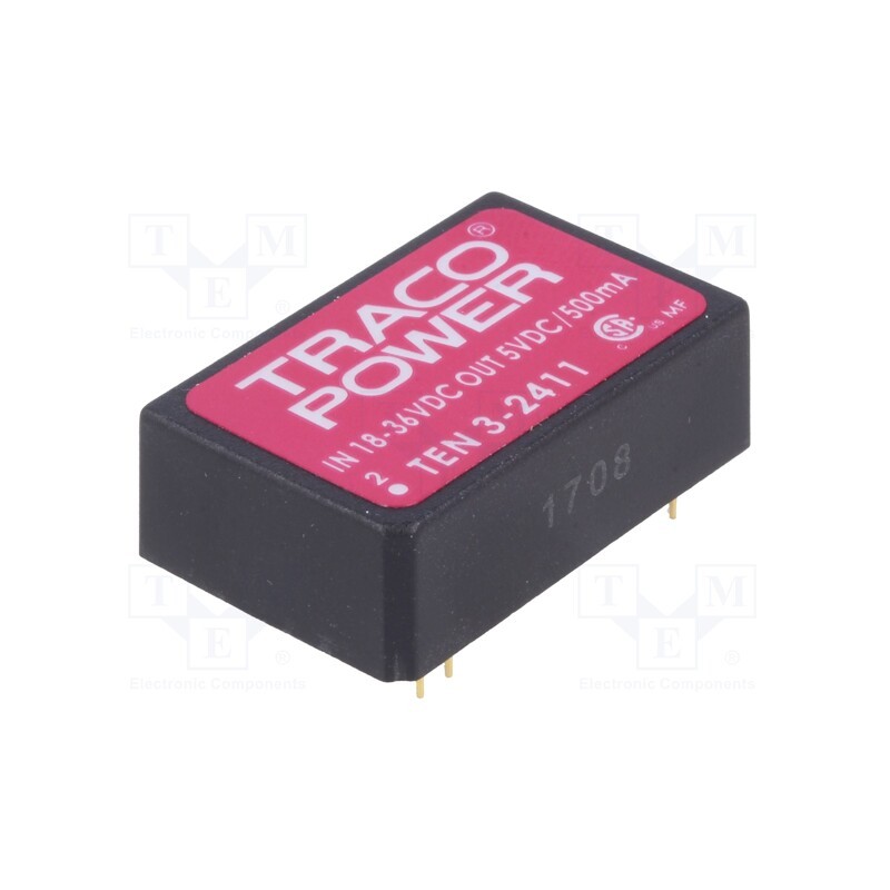 1 pcs x TRACO POWER - TEN 3-2411 - Converter: DC/DC, 3W, Uin: 18÷36V, Uout: 5VDC, Iout: 500mA, DIP24