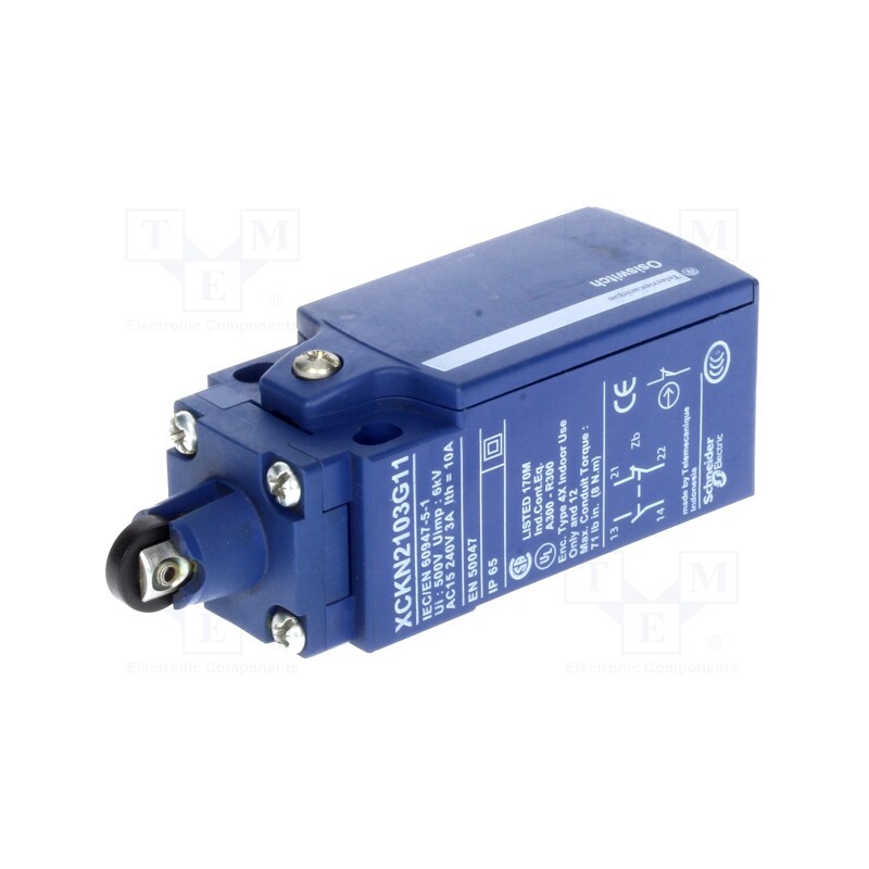 1 pcs x TELEMECANIQUE SENSORS - XCKN2103G11 - Limit switch, transversal plastic roller Ø11mm, NO + NC, 10A