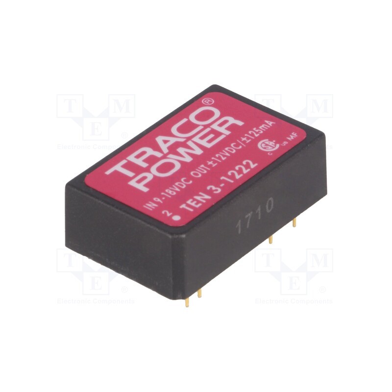 1 pcs x TRACO POWER - TEN 3-1222 - Converter: DC/DC, 3W, Uin: 9÷18V, Uout: 12VDC, Uout2: -12VDC, DIP24