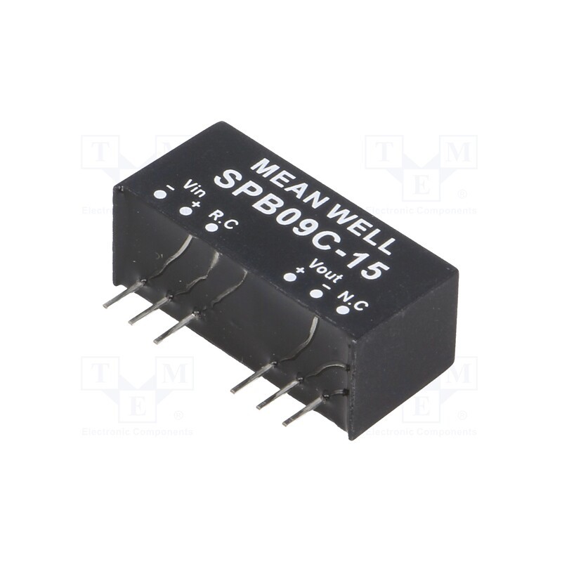 1 pcs x MEAN WELL - SPB09C-15 - Converter: DC/DC, 9W, Uin: 36÷75V, Uout: 15VDC, Iout: 0÷600mA, SIP8