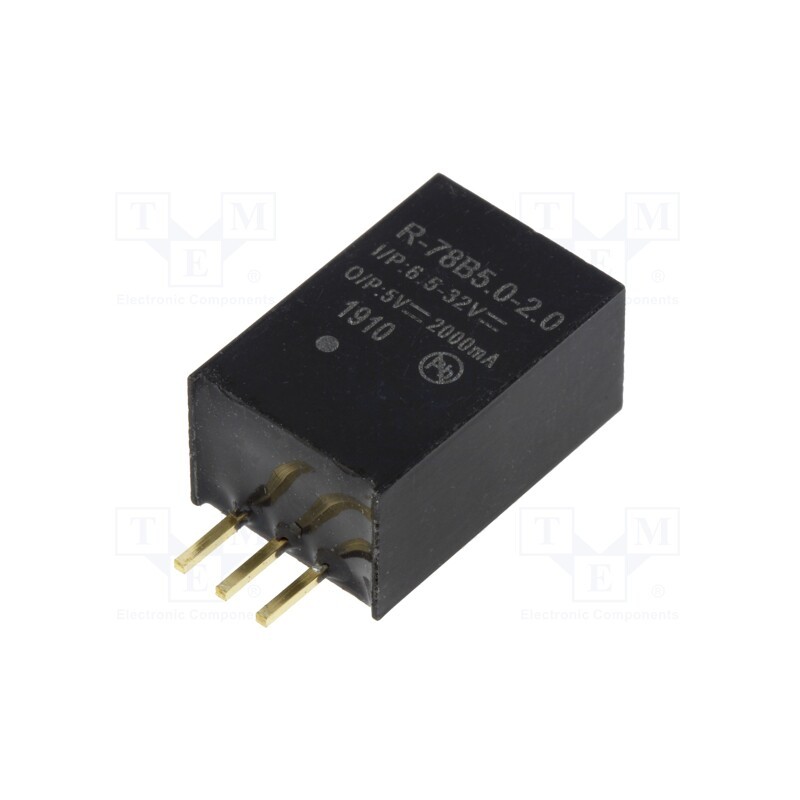 1 pcs x RECOM - R-78B5.0-2.0 - Converter: DC/DC, 10W, Uin: 6.5÷32V, Uout: 5VDC, Iout: 2A, SIP3, PCB