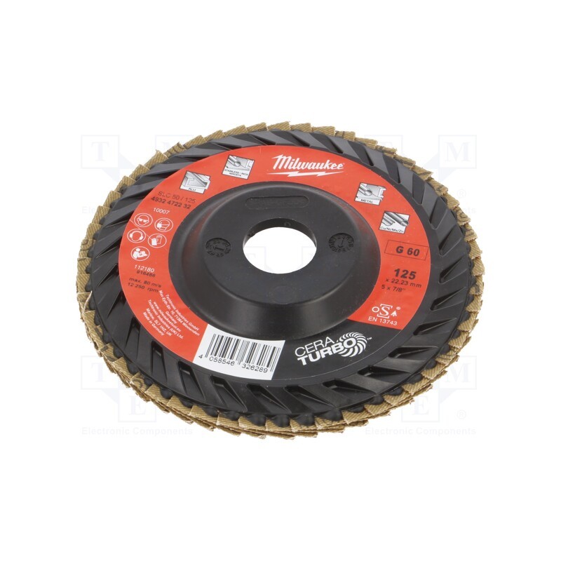 1 pcs x Milwaukee - 4932472232 - Flap grinding wheels, Ø: 125mm, Øhole: 22.2mm, Granularity: 60