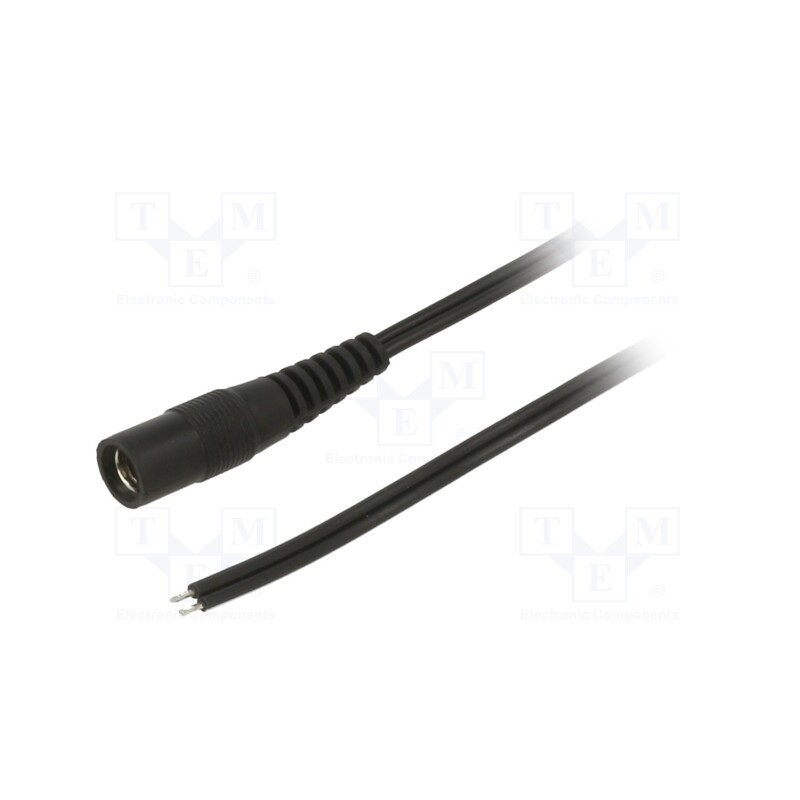 1 pcs x WEST POL - S21-TT-T050-500BK - Cable, 2x0.5mm2, wires,DC 5,5/2,1 socket, straight, black, 5m